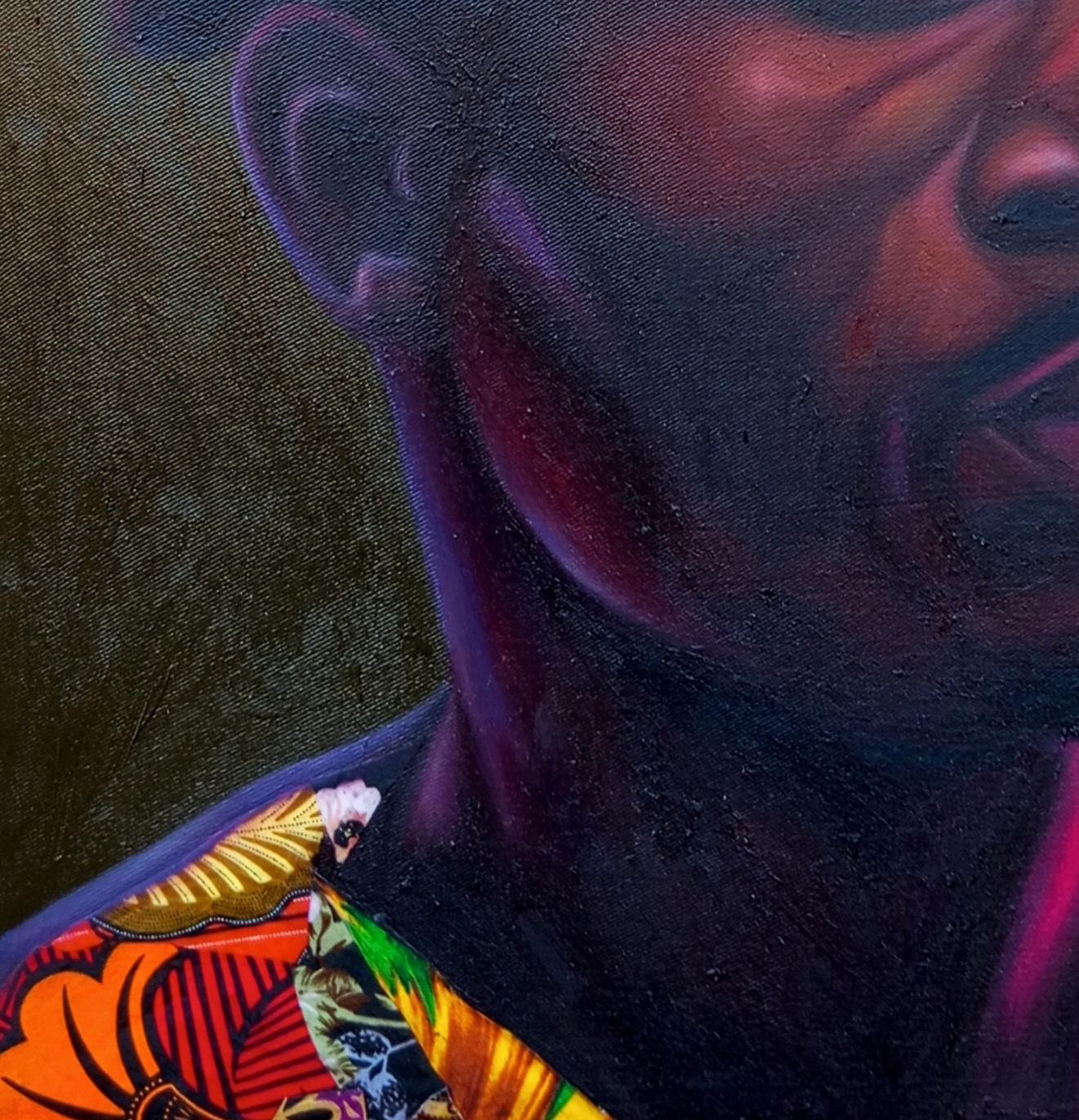 Enduring Echoes 1 - XXI secolo, Contemporaneo, Ritratto figurativo, Antichi maestri - Figurative Painting Nero di Bakare Abubakri-sideeq Babatunde