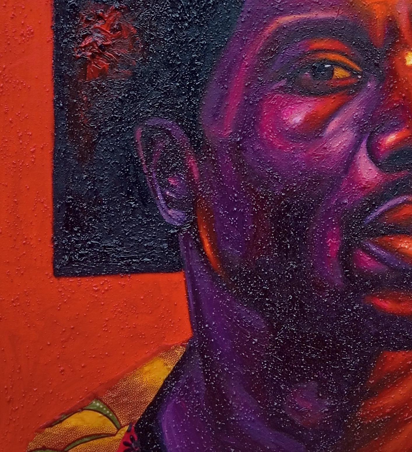 Enduring Echoes 2 - 21e siècle, Contemporain, Portrait figuratif, Maîtres anciens - Noir Figurative Painting par Bakare Abubakri-sideeq Babatunde