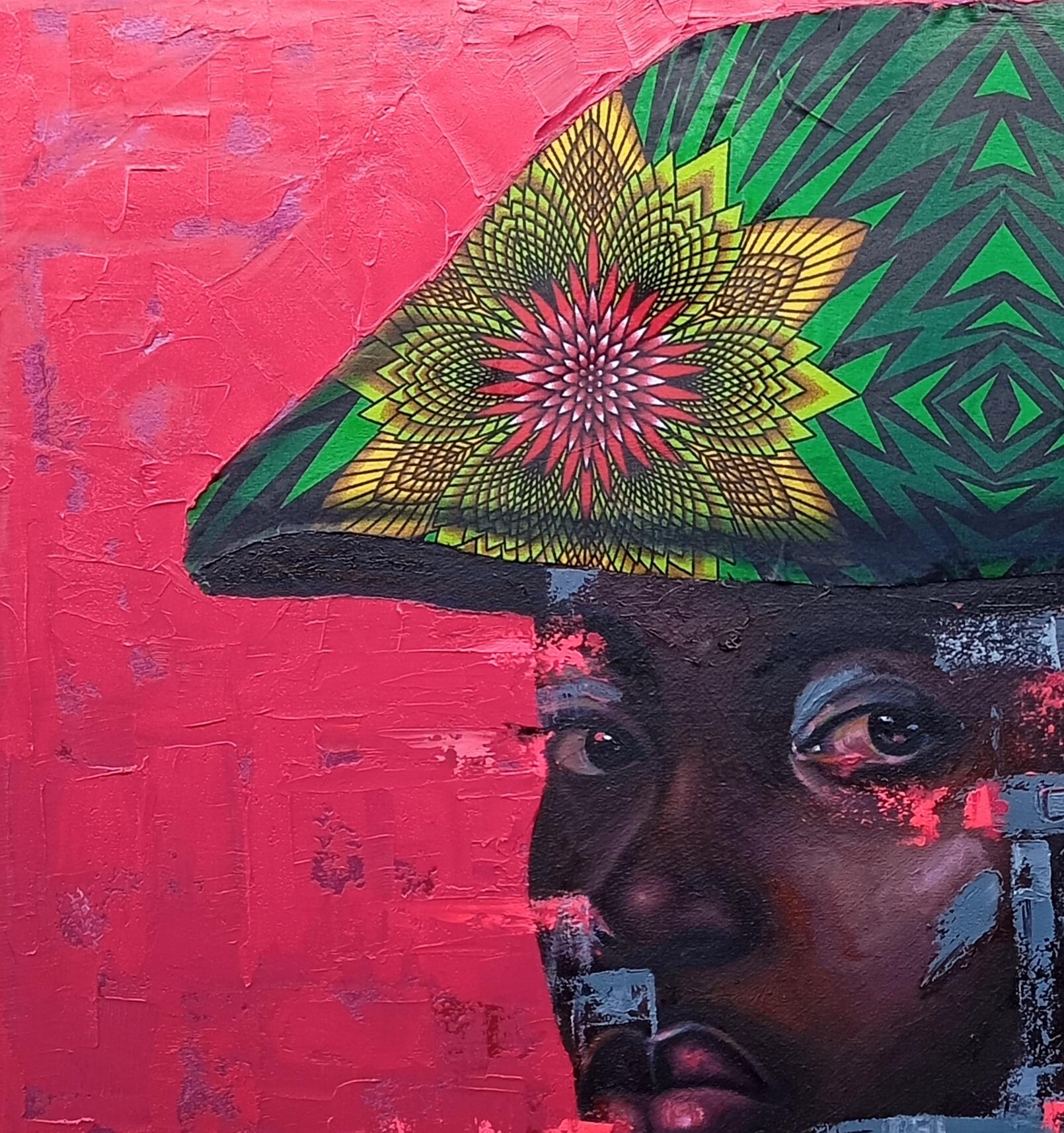 Eternal Poise - 21st Century Mixed Media with Oil and African Fabrics, Fashion - Painting by Bakare Abubakri-sideeq Babatunde