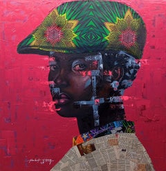 Eternal Poise - 21st Century Mixed Media with Oil and African Fabrics, Fashion