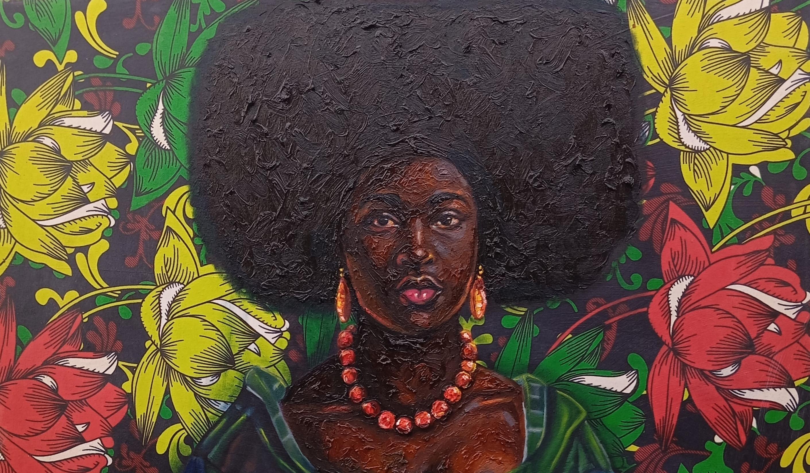 Ewa Ola (La beauté de la noblesse 21e siècle, Figuratif, techniques mixtes, femmes d'Afrique - Painting de Bakare Abubakri-sideeq Babatunde
