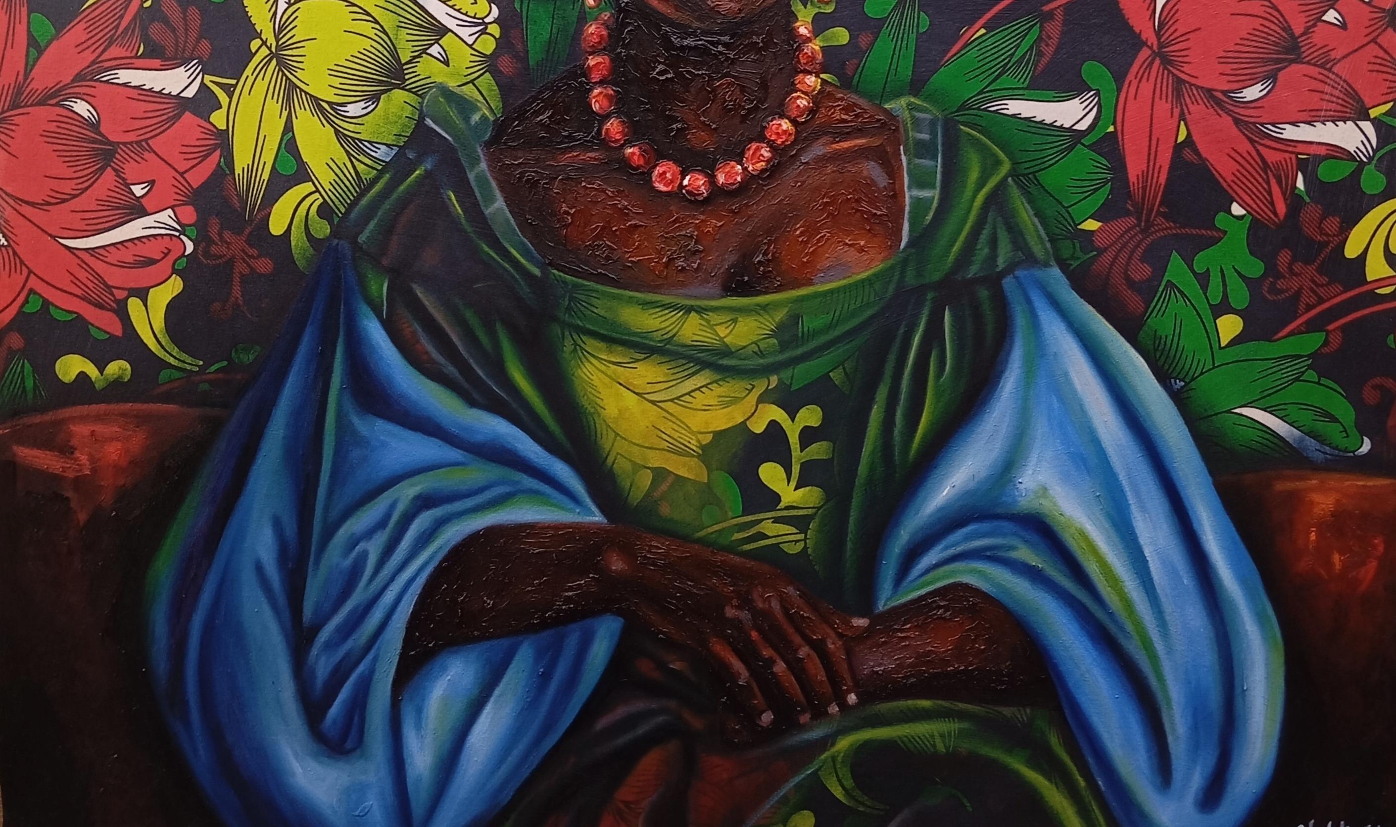 Ewa Ola (La beauté de la noblesse 21e siècle, Figuratif, techniques mixtes, femmes d'Afrique - Contemporain Painting par Bakare Abubakri-sideeq Babatunde