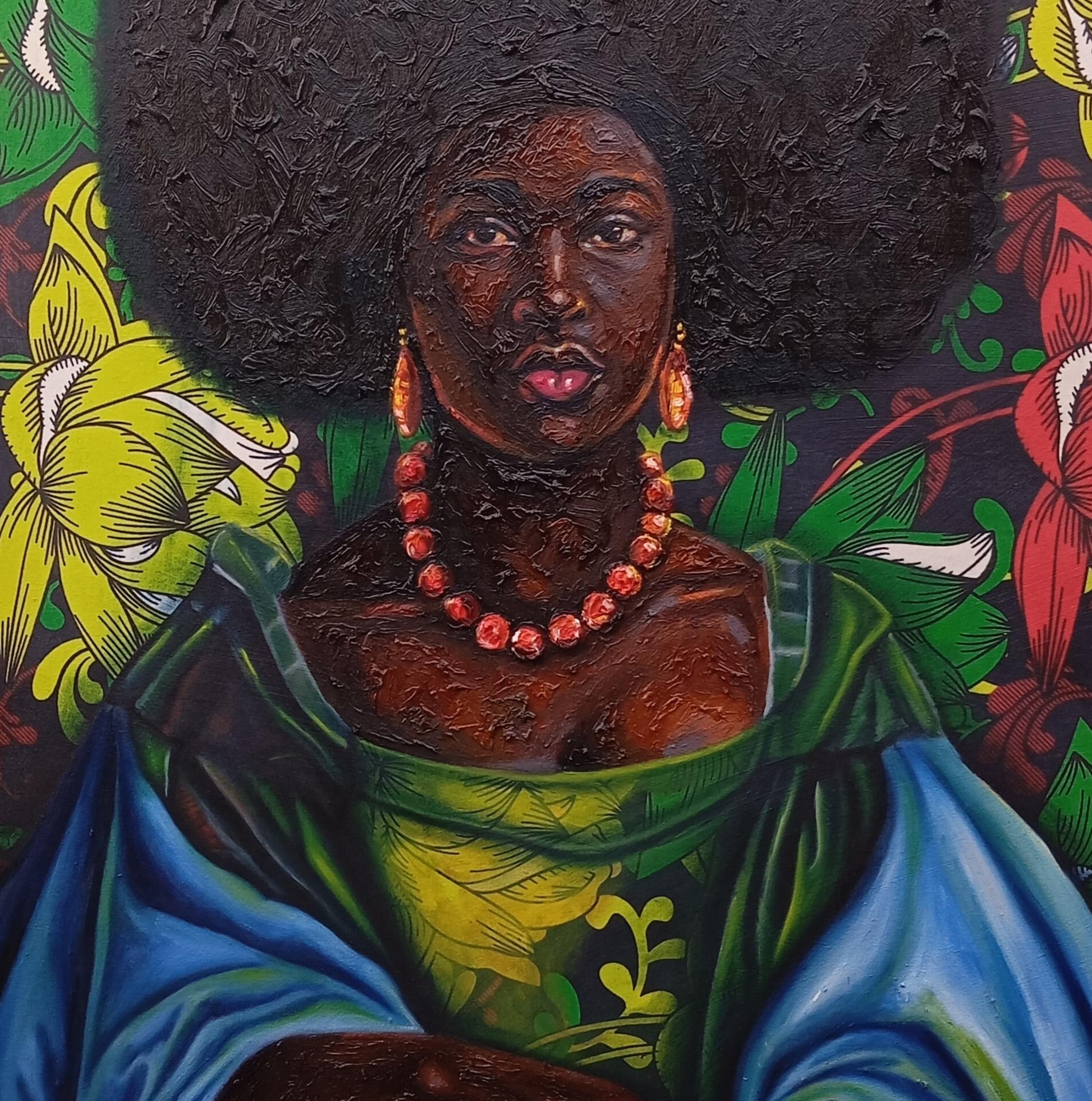 Ewa Ola (La beauté de la noblesse 21e siècle, Figuratif, techniques mixtes, femmes d'Afrique - Noir Figurative Painting par Bakare Abubakri-sideeq Babatunde
