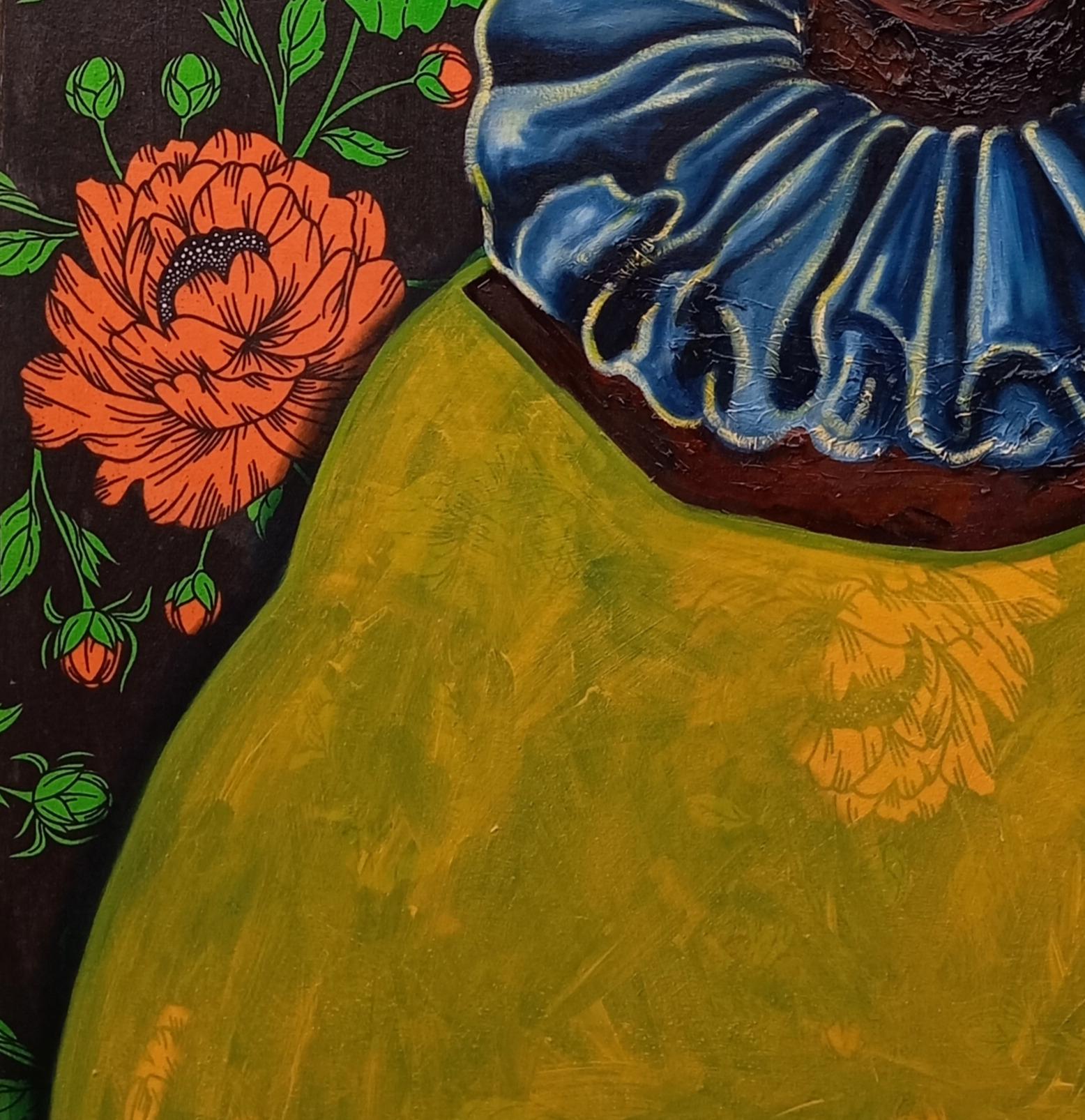 Iya Mi Nikan (Meine einzige Mutter) - 21. Jahrhundert, Figurativ, Mischtechniken, Stoffe (Braun), Figurative Painting, von Bakare Abubakri-sideeq Babatunde