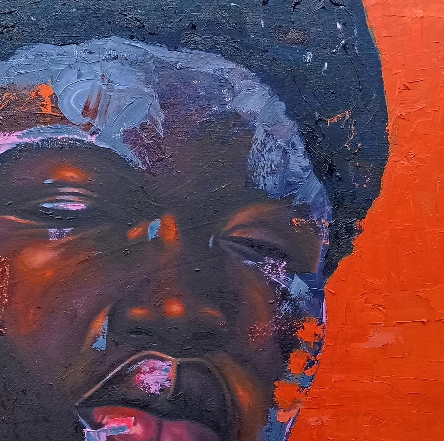 Moment of Self-Actualisation 21e siècle technique mixte avec huile, tissus africains - Contemporain Painting par Bakare Abubakri-sideeq Babatunde