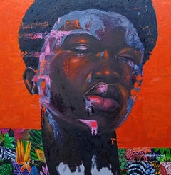 Momento de Autorrealización -Medias Mixtas del Siglo XXI con Óleo, Tejidos Africanos