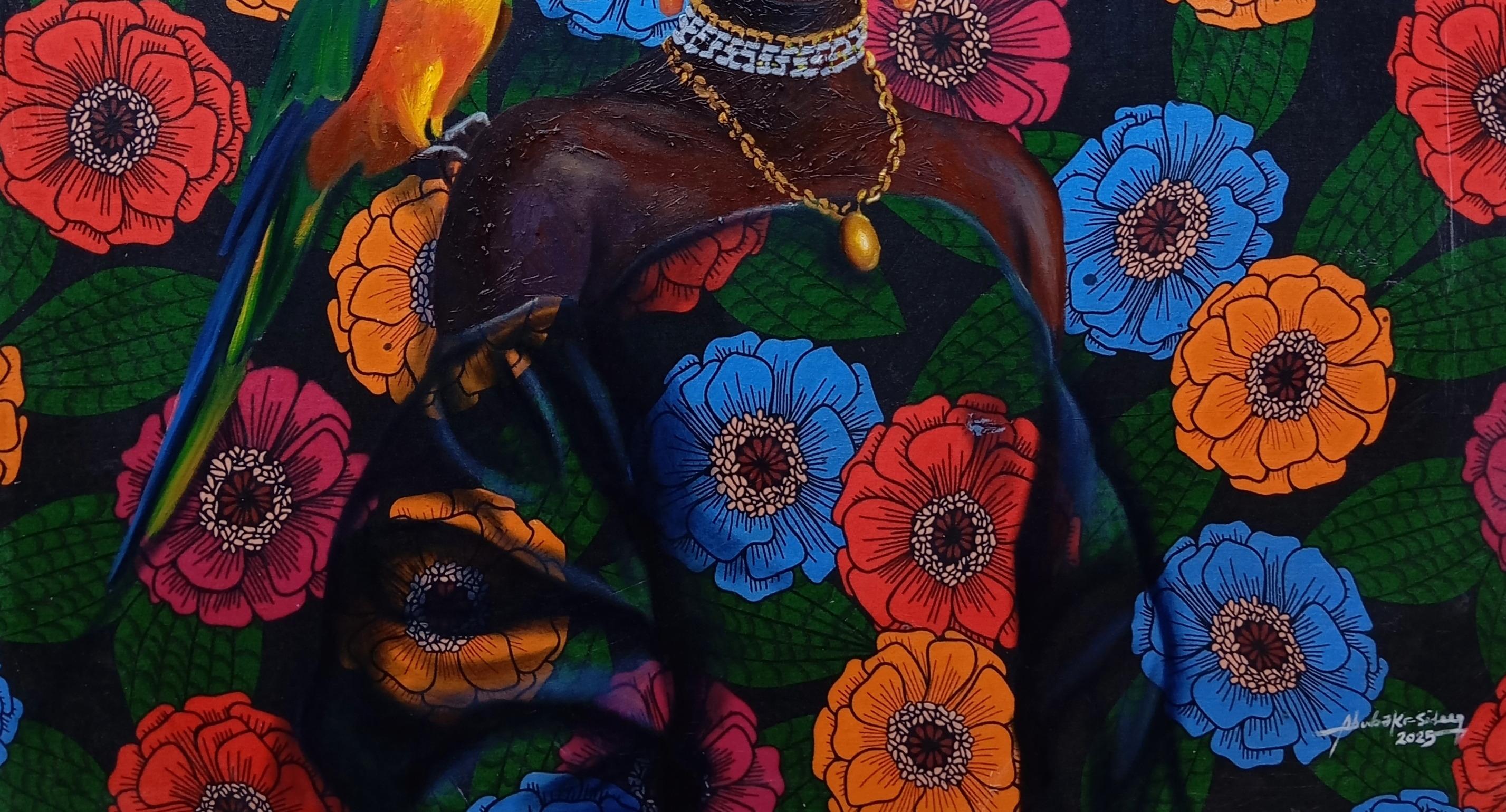 Nectar of Freedom - 21st Century, Figurative , Floral, Mixed Media Africa Women - Contemporary Painting by Bakare Abubakri-sideeq Babatunde