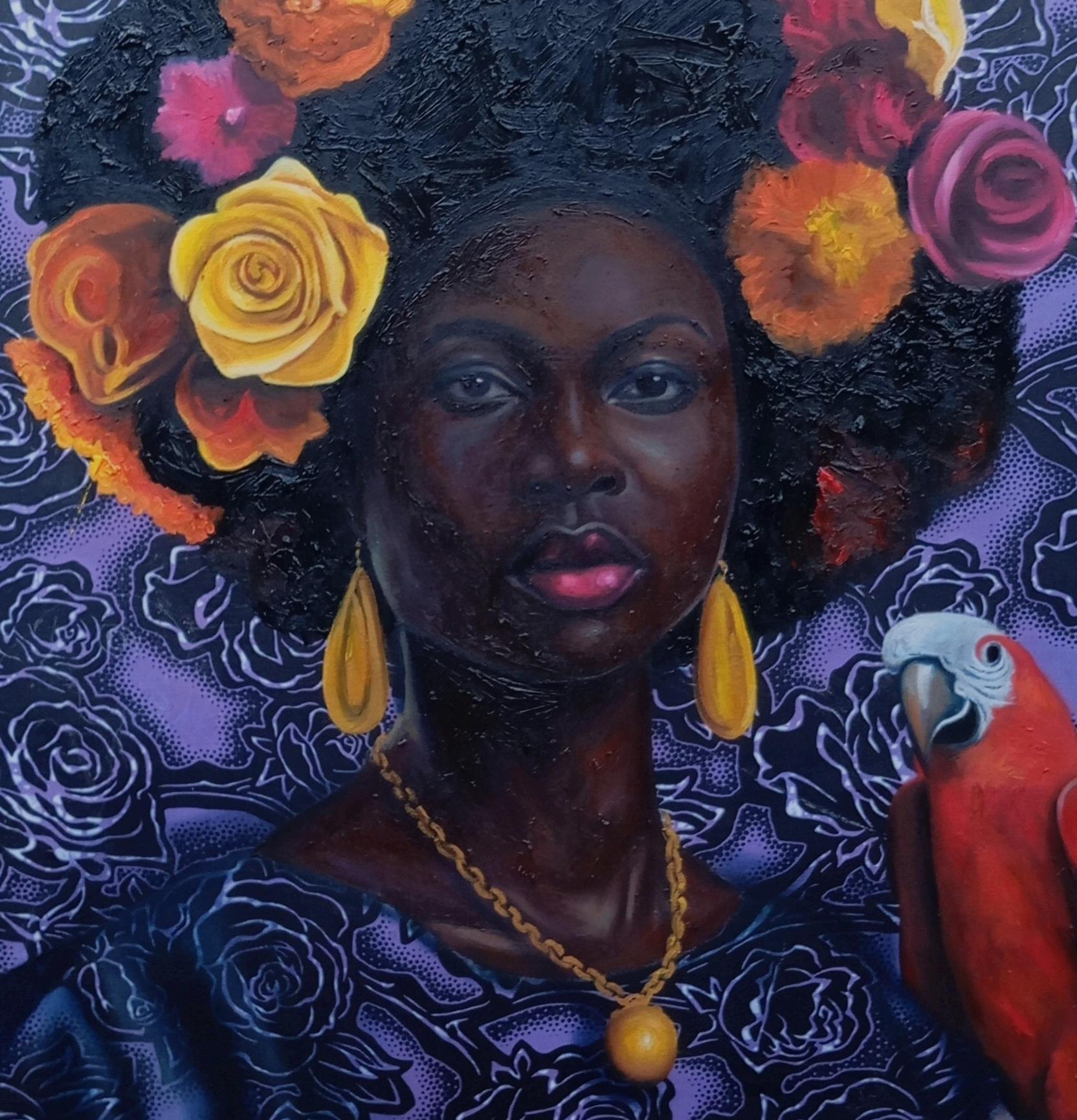Ode To Her Radiance -21st Century, Figurative Portrait, Mixed Media Africa Women - Black Figurative Painting by Bakare Abubakri-sideeq Babatunde