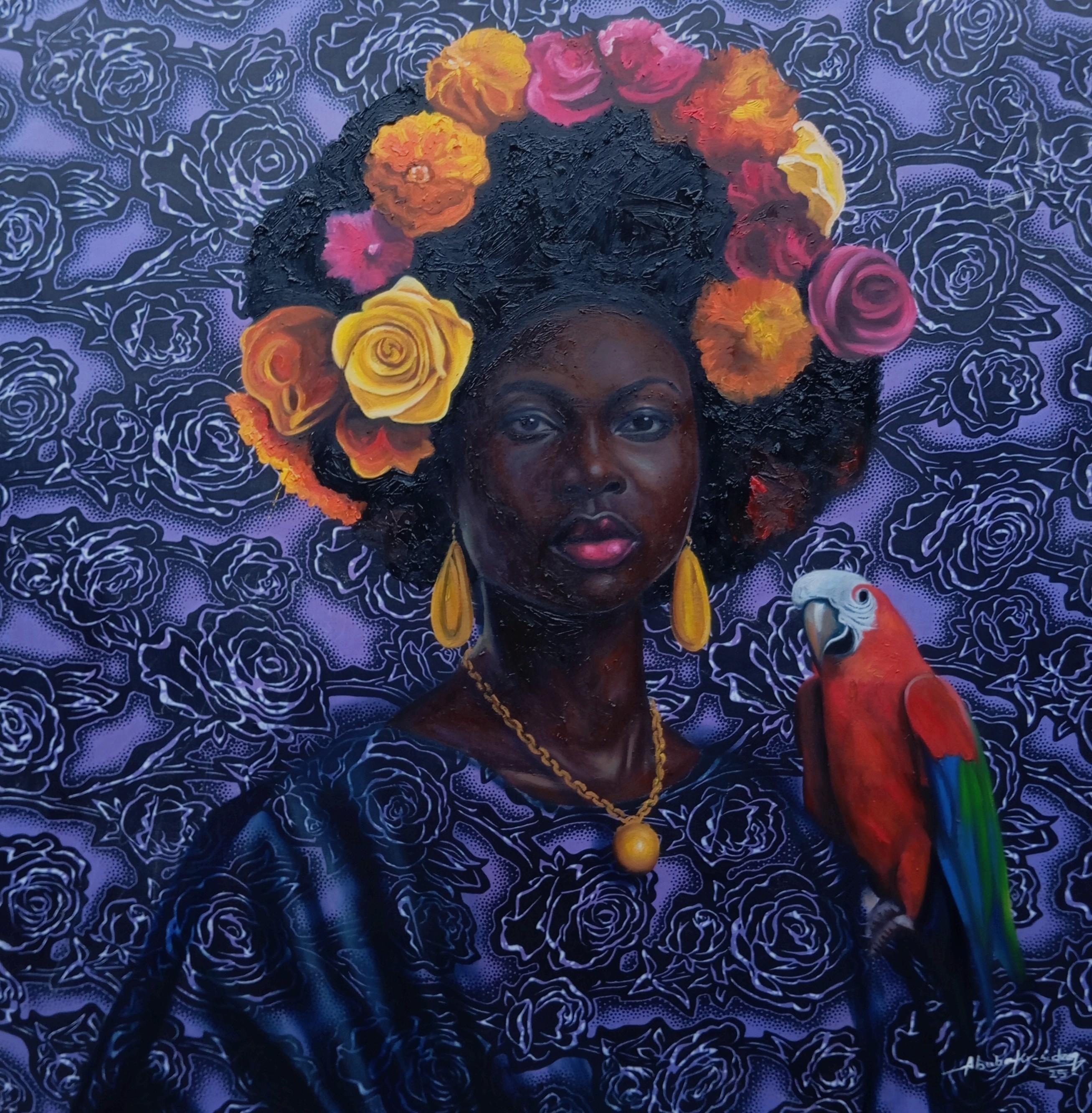 Bakare Abubakri-sideeq Babatunde Figurative Painting - Ode To Her Radiance -21st Century, Figurative Portrait, Mixed Media Africa Women