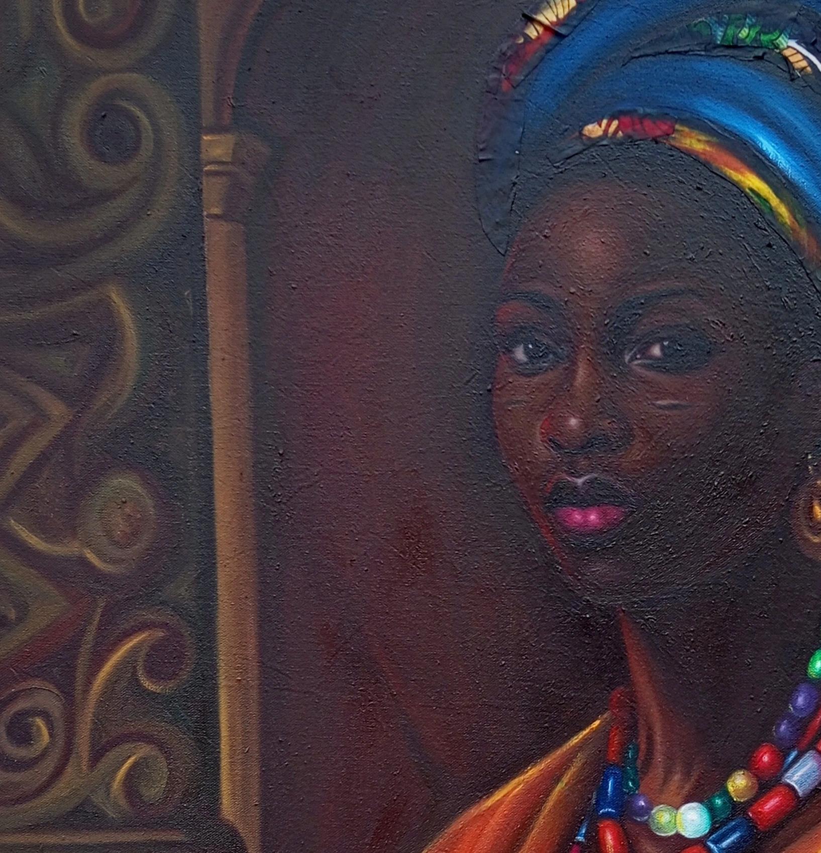 Onileke Ara (Beaded in Style) 2 -21. Jahrhundert Contemporary, Afrikanische Frau, Perlen – Painting von Bakare Abubakri-sideeq Babatunde