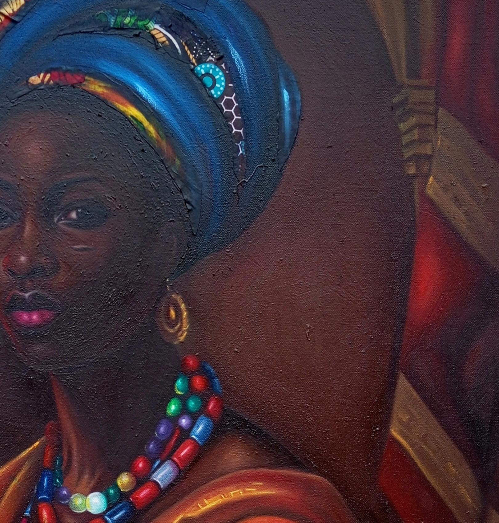 Onileke Ara (Beaded in Style) 2 -21. Jahrhundert Contemporary, Afrikanische Frau, Perlen (Konzeptionell), Painting, von Bakare Abubakri-sideeq Babatunde