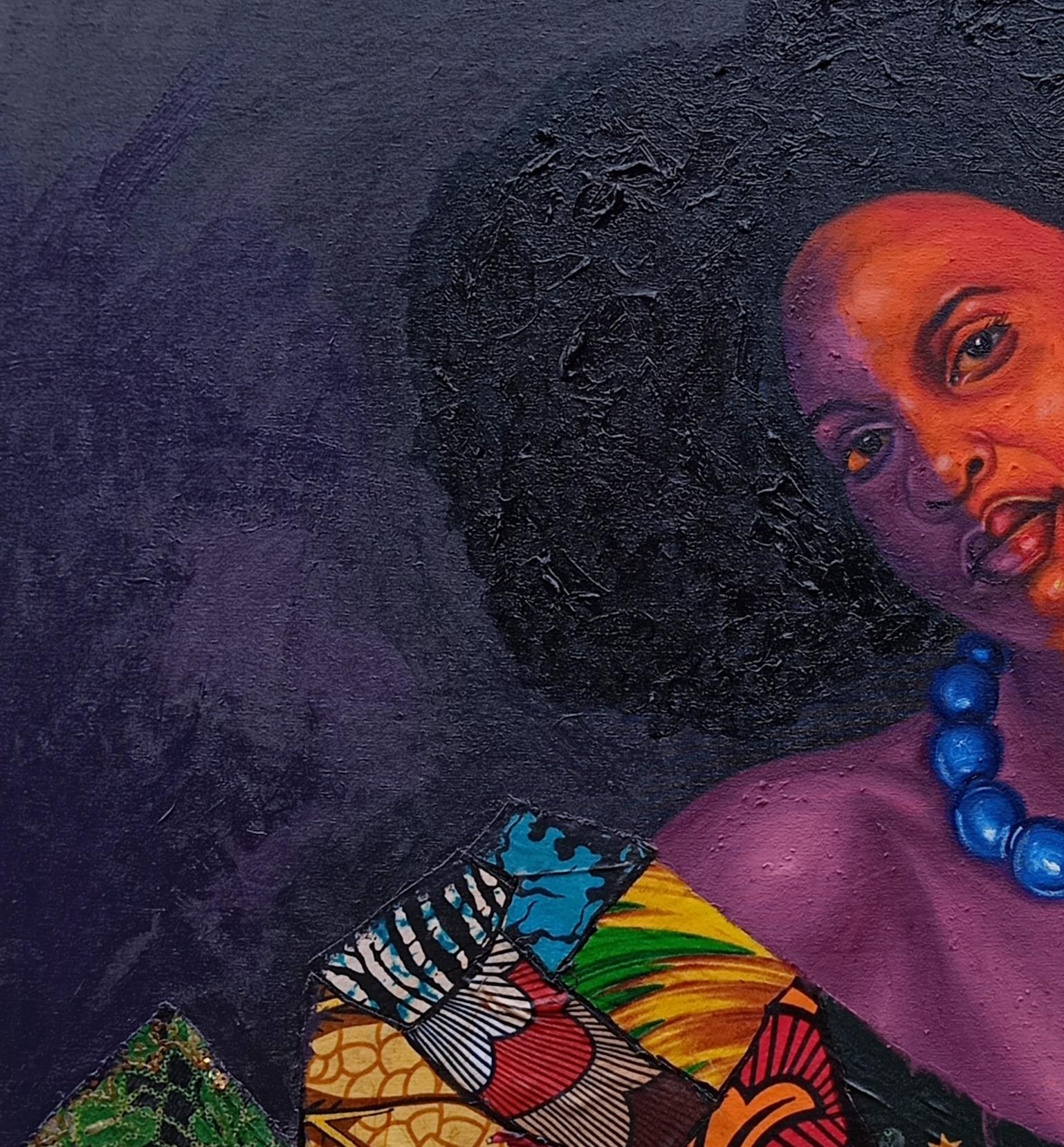 Perla del patrimonio - Tecnica mista del XXI secolo con olio e tessuti di donne africane - Mixed Media Art Concettualismo di Bakare Abubakri-sideeq Babatunde