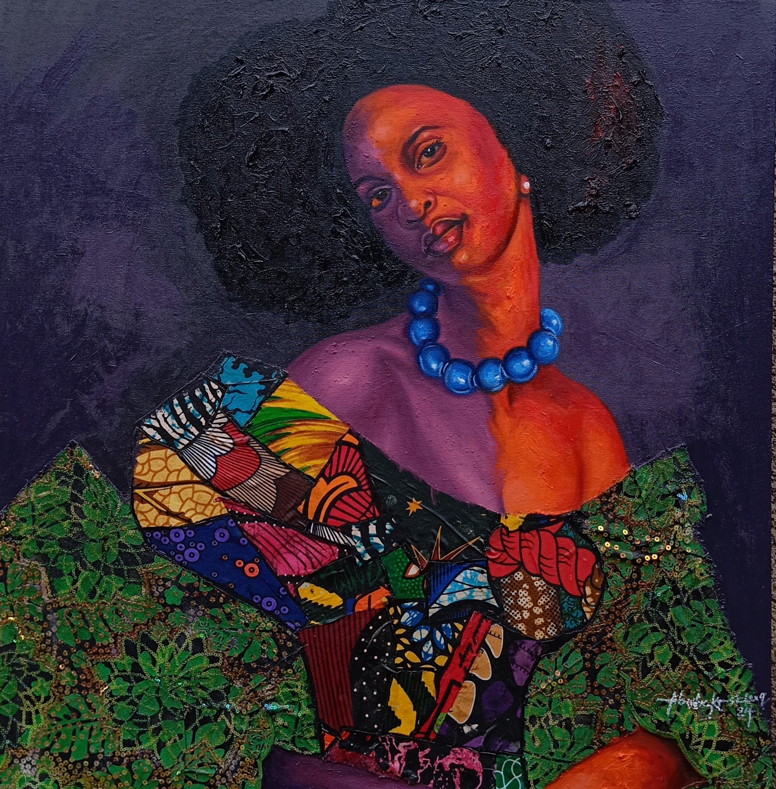 Perla del Patrimonio - Técnica mixta del siglo XXI con óleo y telas de mujeres africanas