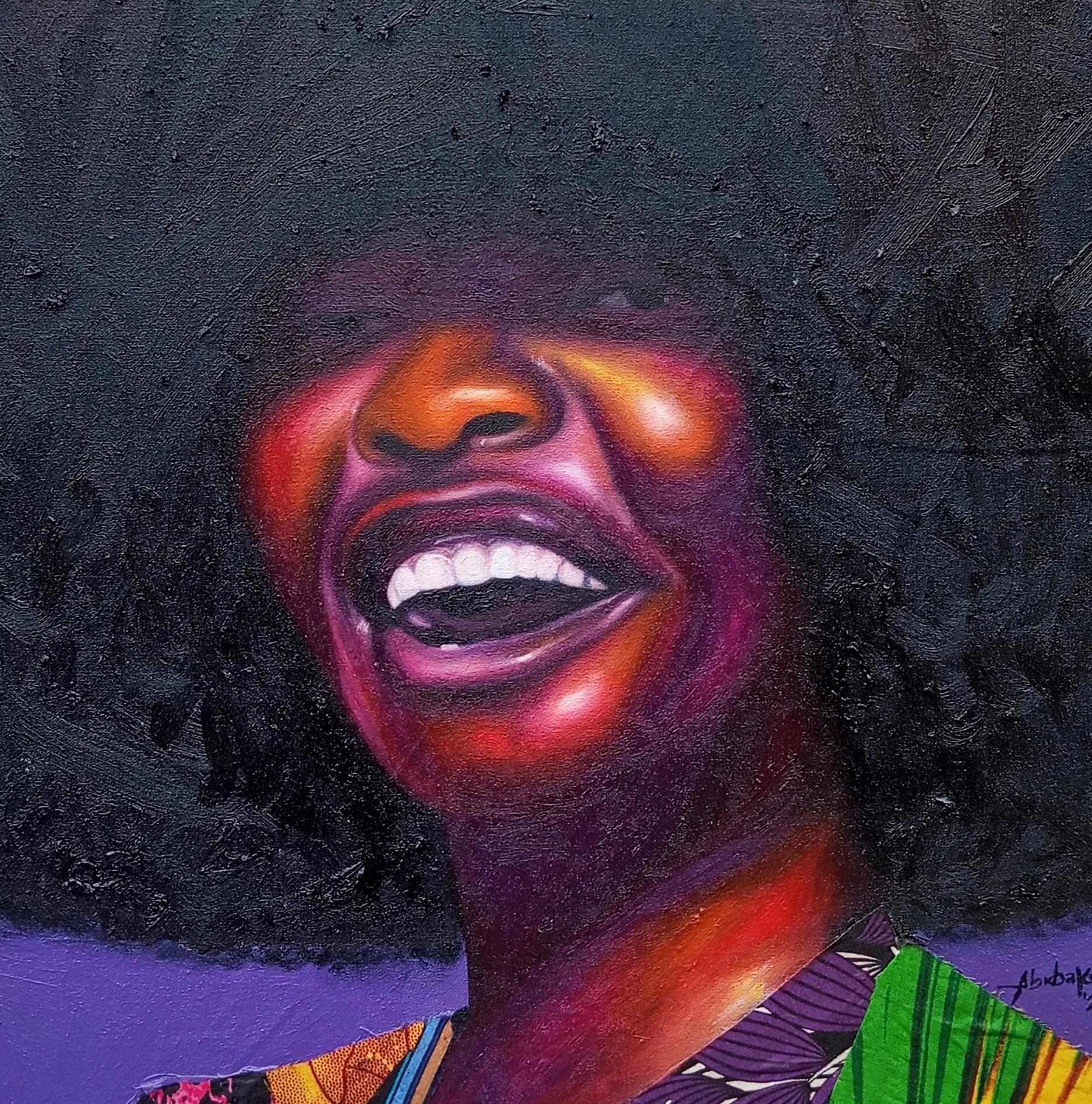 Radiance of Joy 1 - 21. Jahrhundert, Contemporary, Afrikanisch, Frauen, Fröhlich lächelnd (Schwarz), Figurative Painting, von Bakare Abubakri-sideeq Babatunde