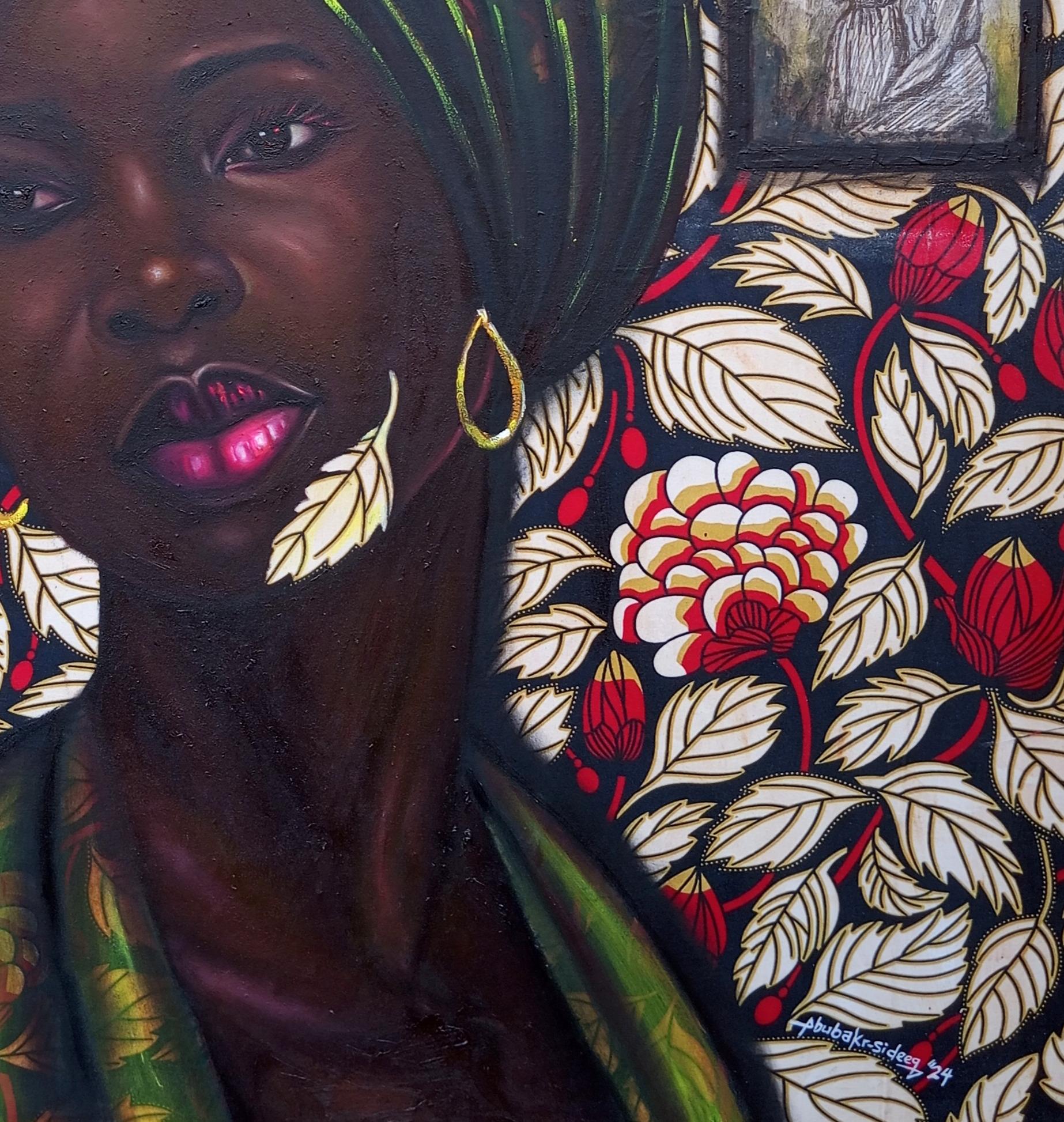 Souvenirs de la beauté 1 - 21e siècle, technique mixte avec huile et tissus d'Ankara en vente 2