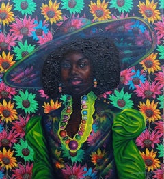 Sunflower Queen - Tecnica mista del XXI secolo con olio, Fabrice africana, moda