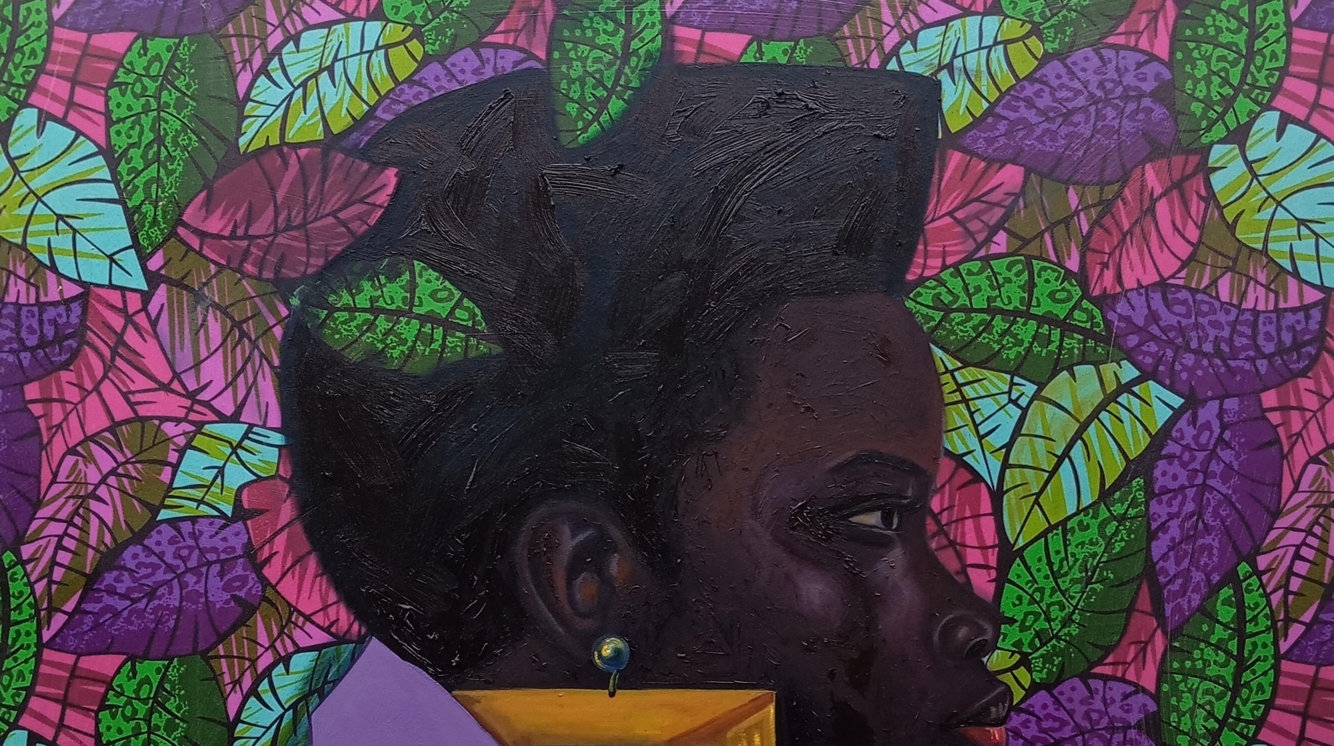 Veiled in Bloom - Siglo XXI, Contemporáneo, Figurativo, Técnica mixta, Mujer - Painting de Bakare Abubakri-sideeq Babatunde