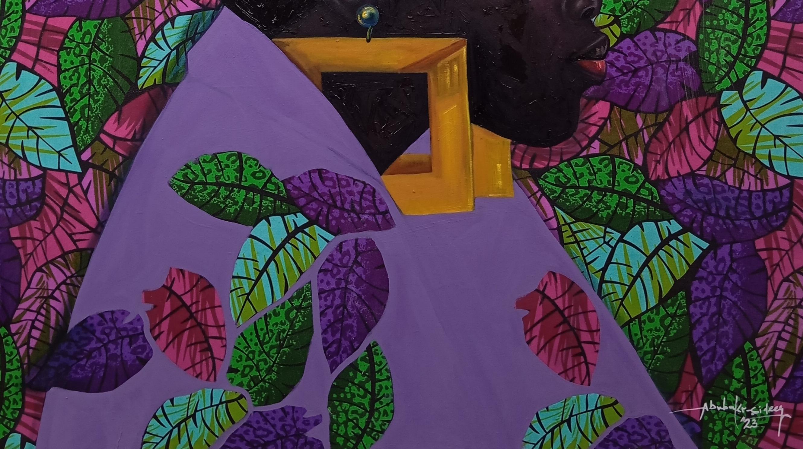 Veiled in Bloom - Siglo XXI, Contemporáneo, Figurativo, Técnica mixta, Mujer - Figurative Painting Negro de Bakare Abubakri-sideeq Babatunde