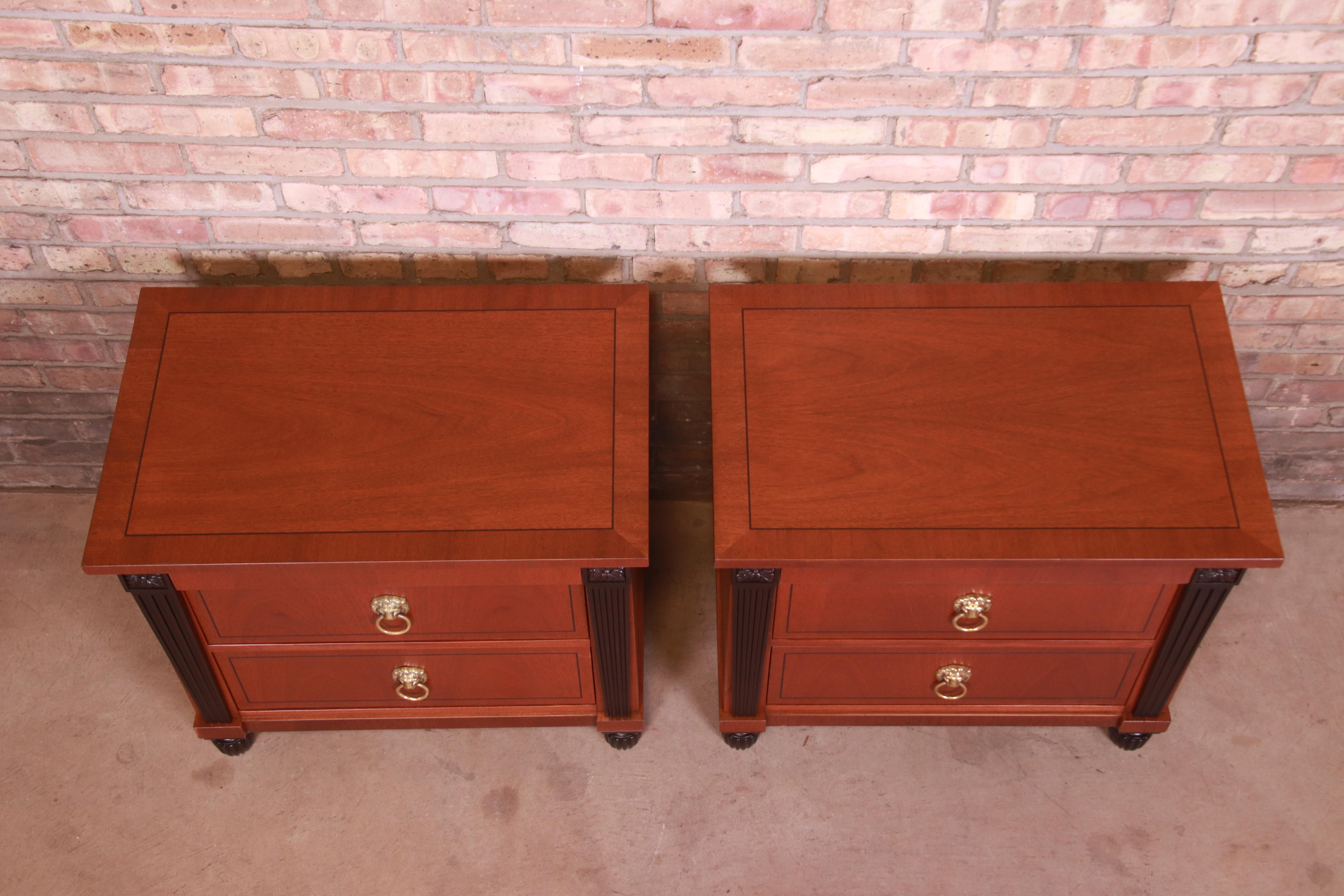 Baker Furniture Neoclassical Mahogany and Ebonized Nightstands, Refinished 8