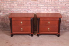 Baker Furniture Neoclassical Mahogany and Ebonized Nightstands, Refinished