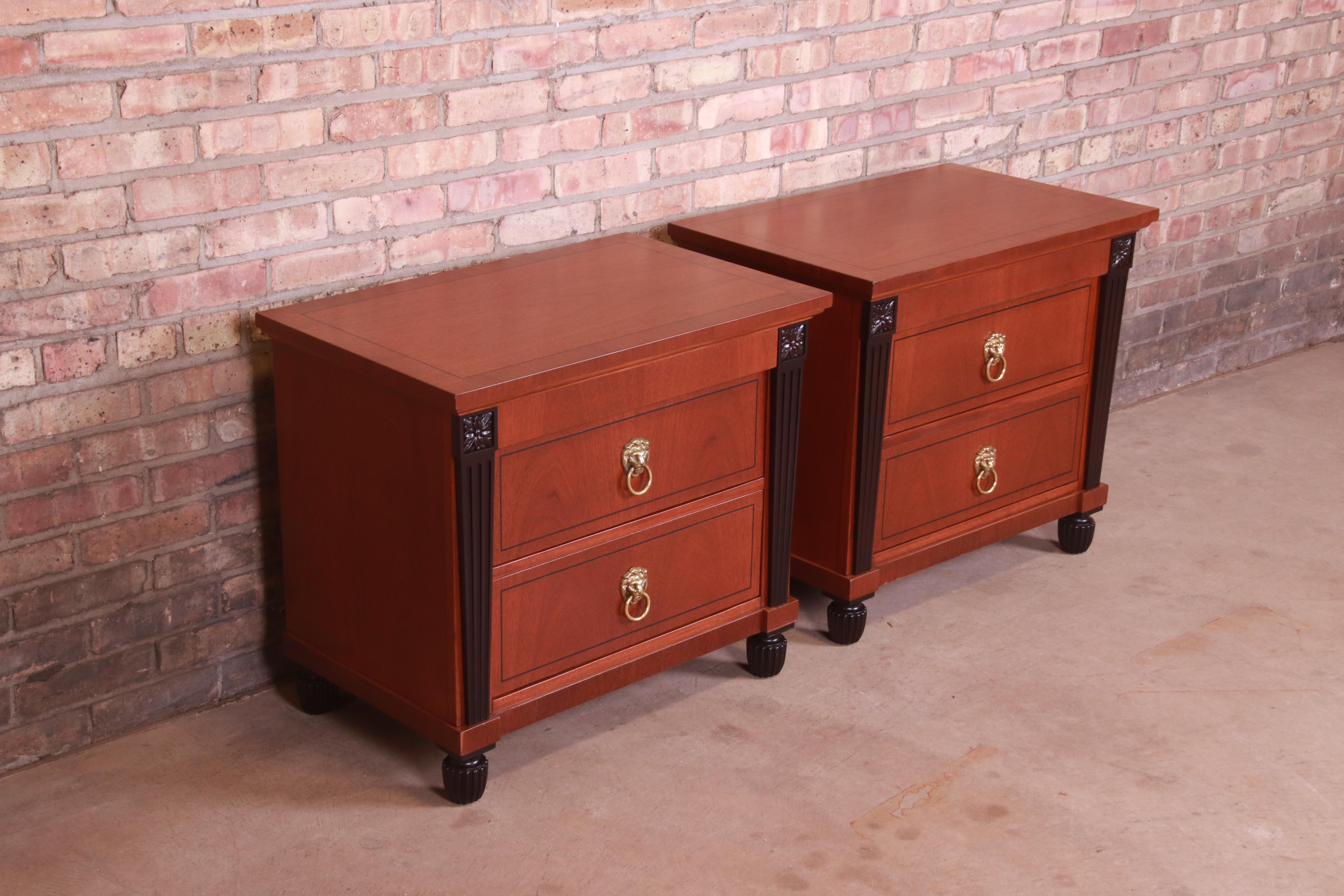 20th Century Baker Furniture Neoclassical Mahogany and Ebonized Nightstands, Refinished