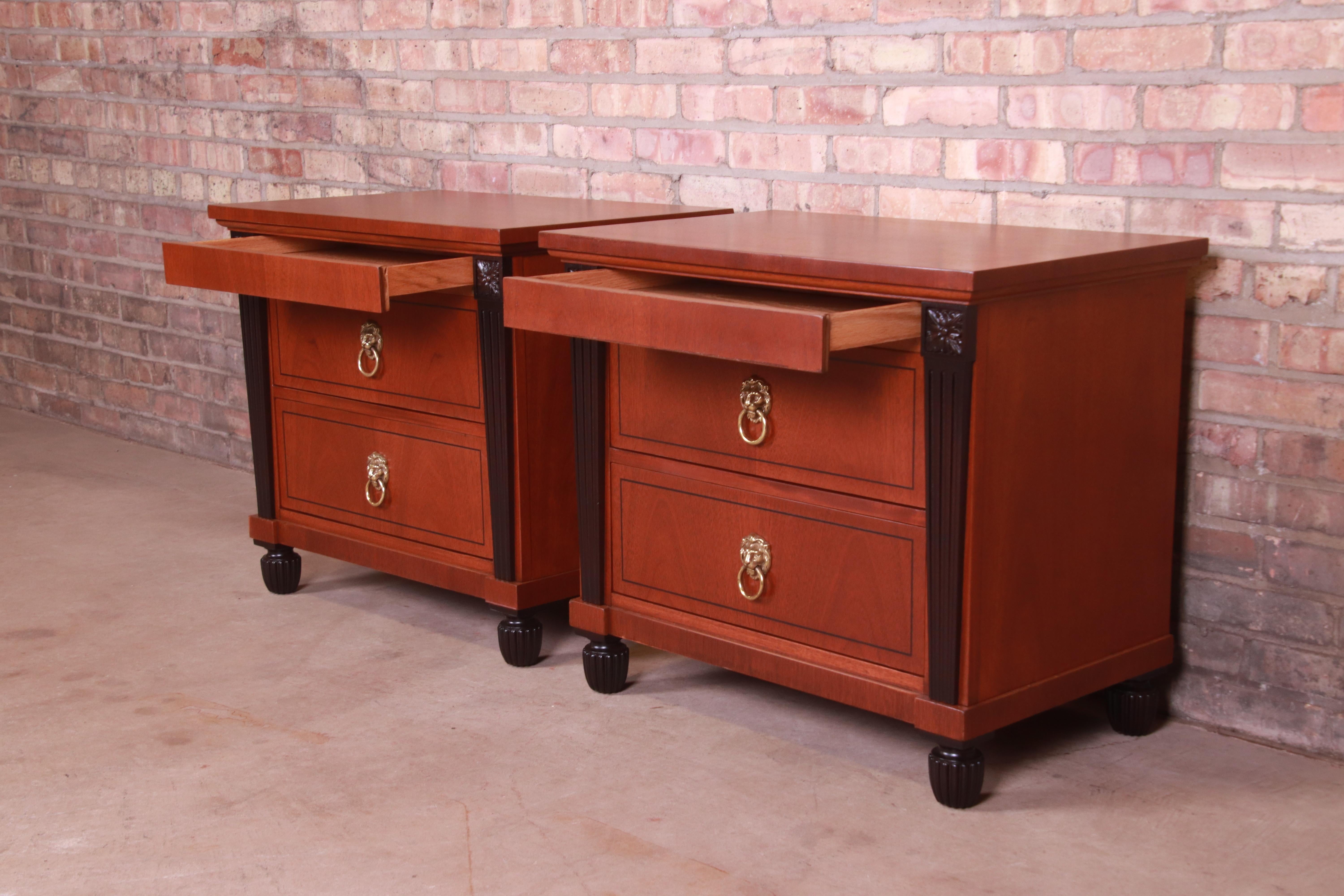 Baker Furniture Neoclassical Mahogany and Ebonized Nightstands, Refinished 2