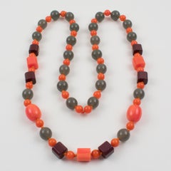 Bakelite and Lucite Necklace Tequila Pink and Gray Colors