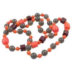 Vintage Bakelite and Lucite Necklace Tequila Pink and Gray Colors