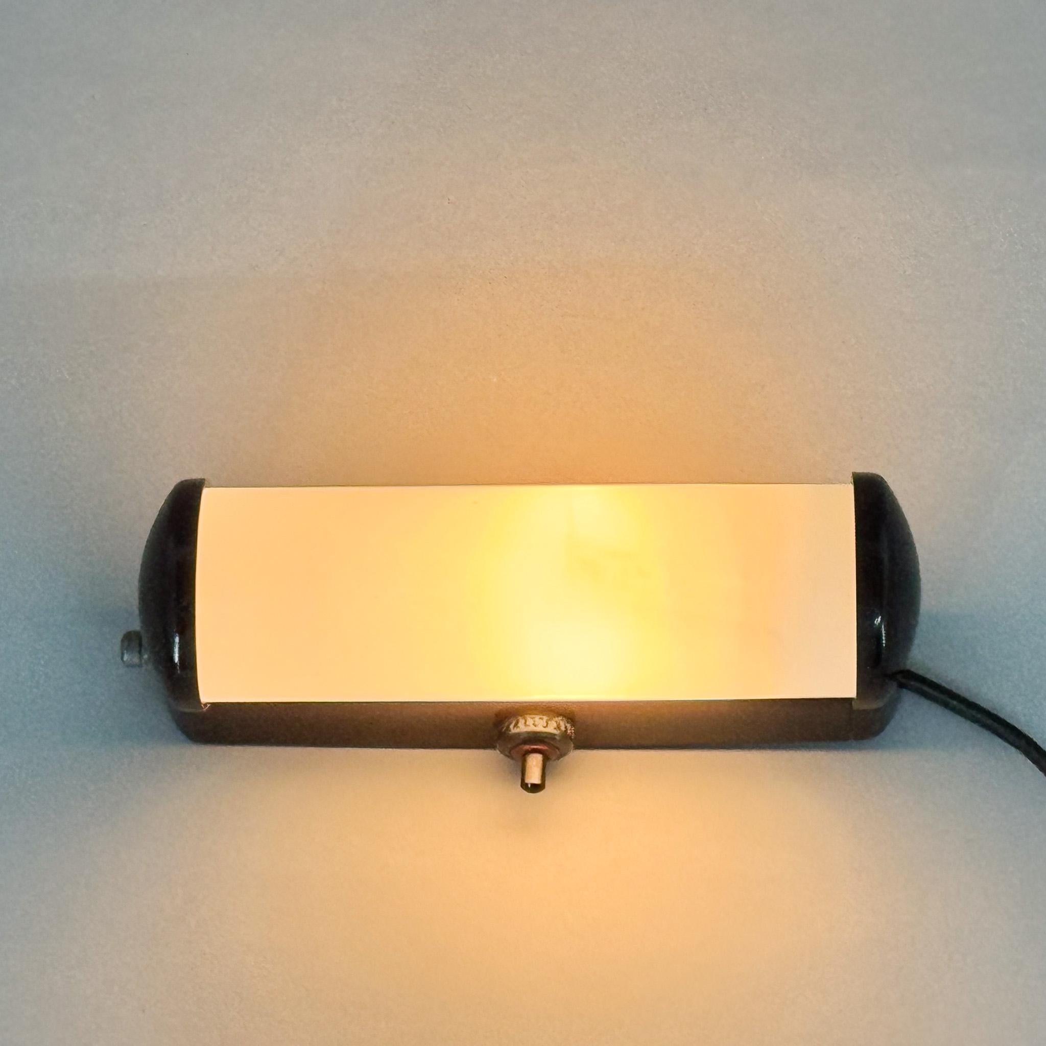 20th Century Bakelite and Milk Glass Wall Lamp, Czechoslovakia, 1950's For Sale