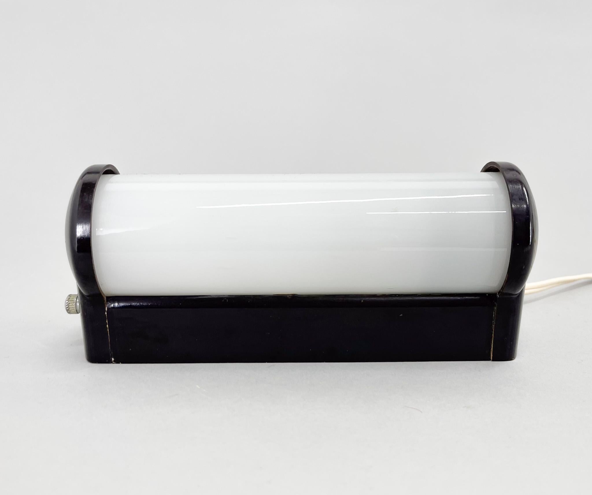 Bakelite and Milk Glass Wall Lamp, Czechoslovakia, 1950's For Sale 2