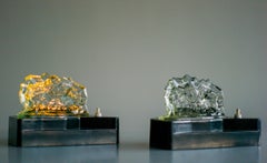 Lampe de table en bakélite et verre soufflé, Europe de l'Est, années 1950