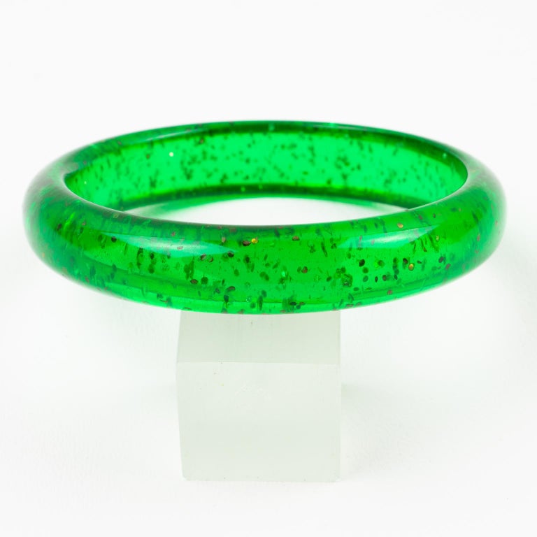 Prystal Bakelite Bangle Bracelet Prystal Emerald Green with Gold Flakes ...