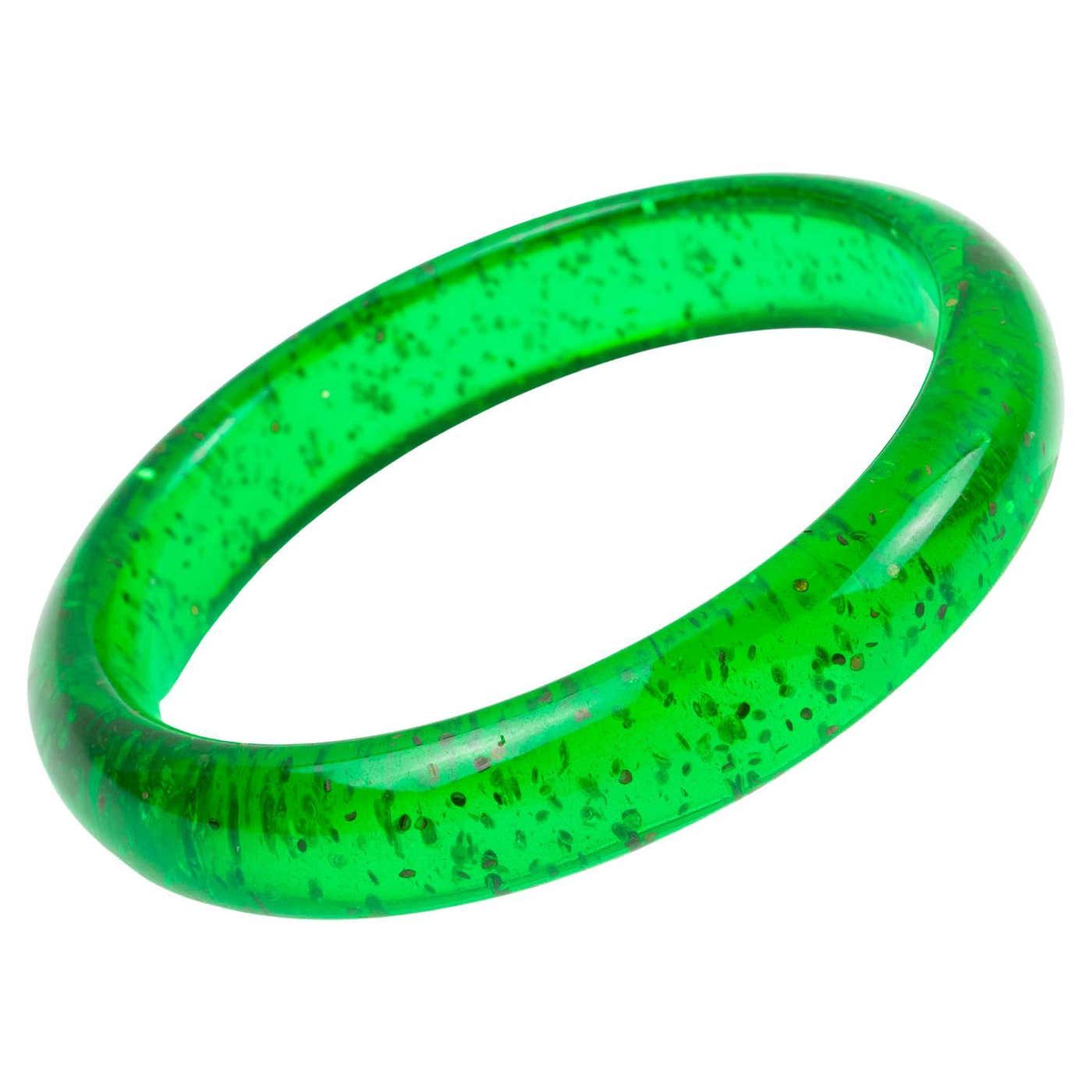 Prystal Bakelite Bangle Bracelet Prystal Emerald Green with Gold Flakes ...