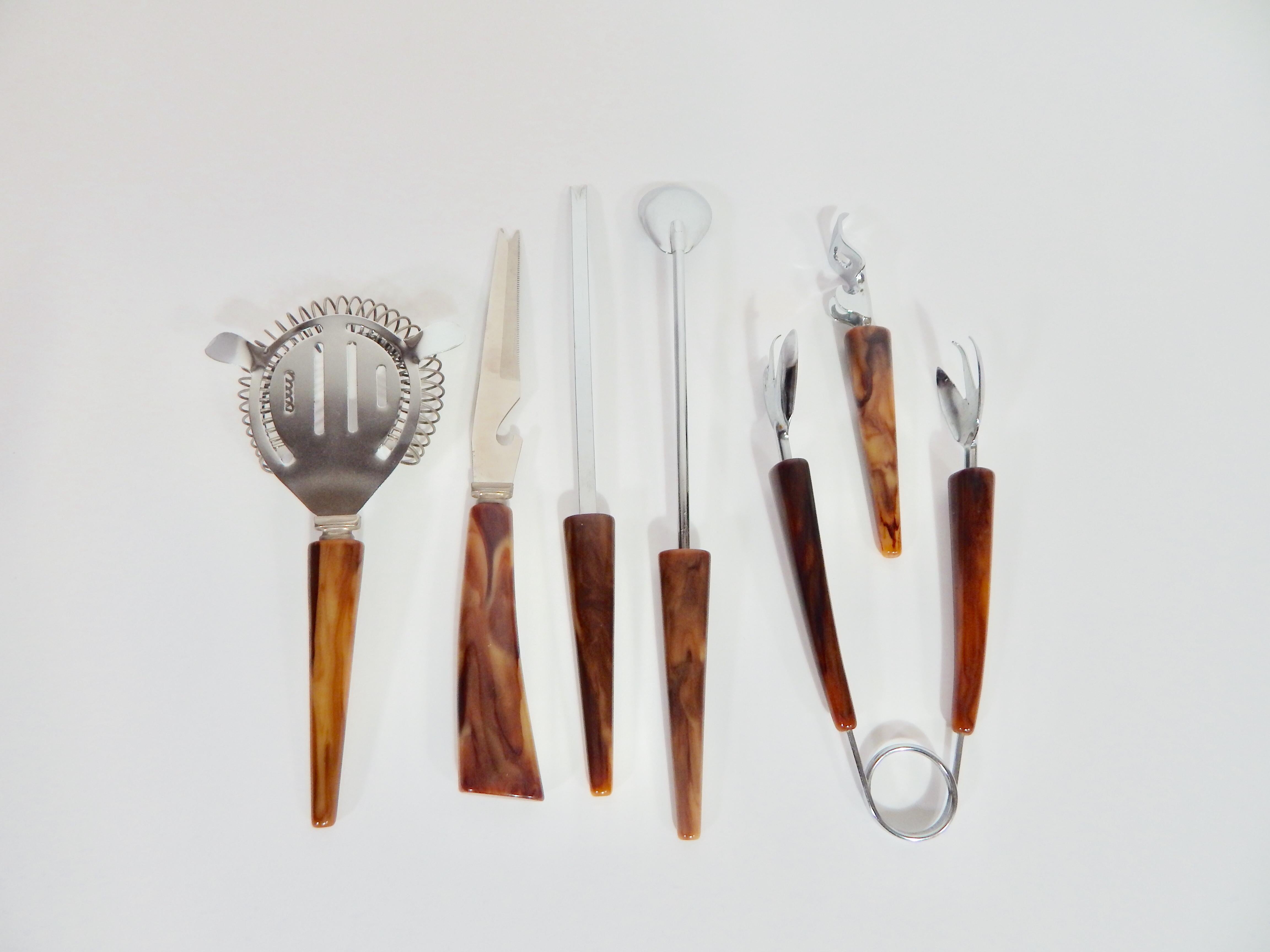 Bakelite Bar Utensil Set of 7 Piece, 1950s 5