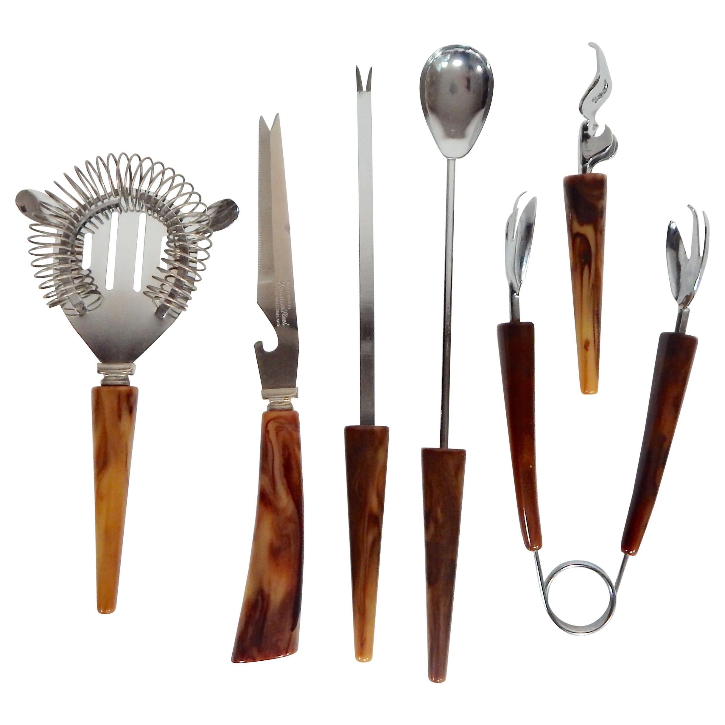 Bakelite Bar Utensil Set of 7 Piece, 1950s