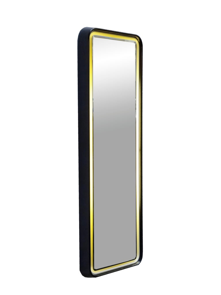 Bakelite Black Backlit Wall Mirror, Italy 1970s For Sale at 1stDibs