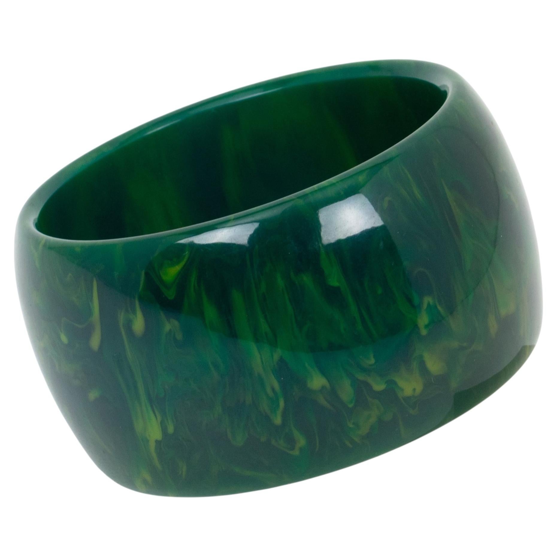Art Deco Bakelite Blue-Moon Extra-Wide Bangle Bracelet For Sale