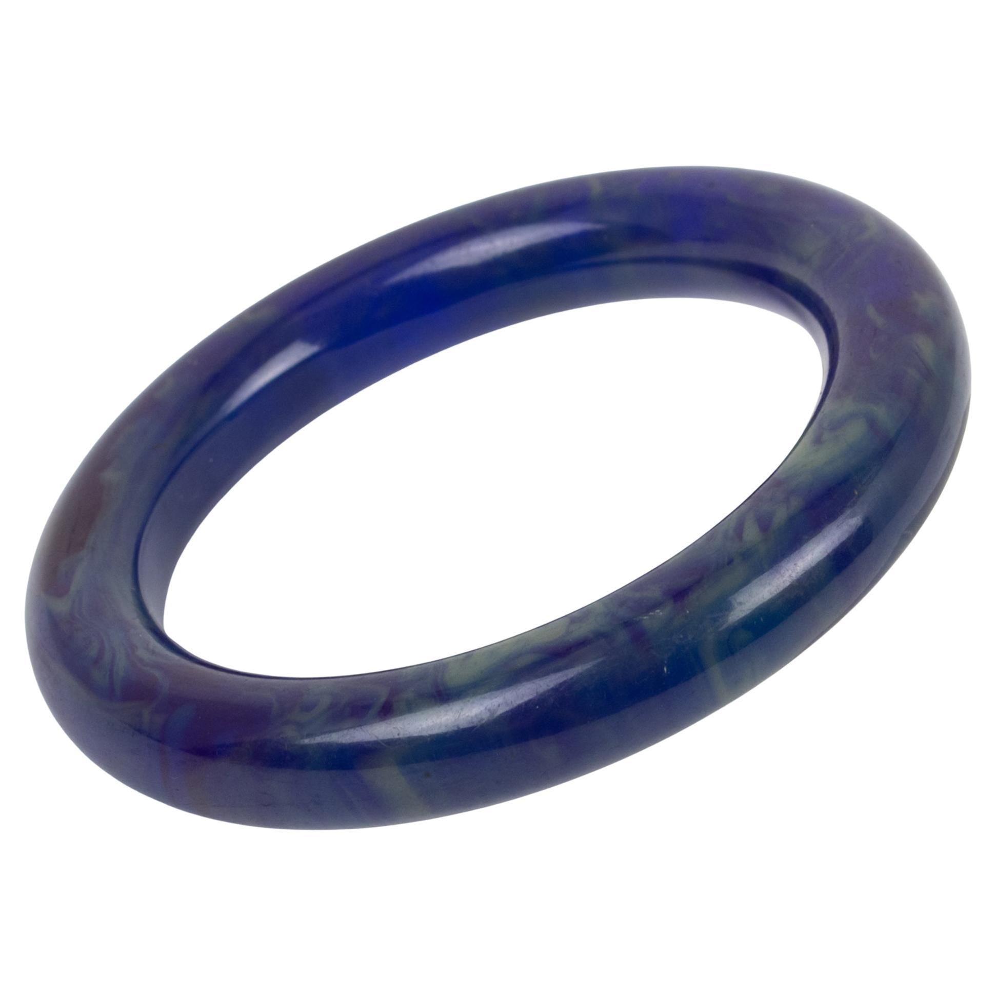 Art Deco Bakelite Bracelet Bangle Blue Inkspot Marble