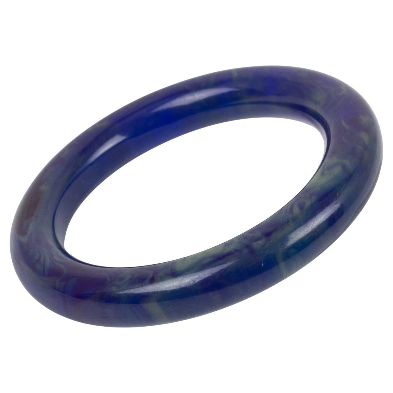 Bakelite Bracelet Bangle Blue Inkspot Marble For Sale