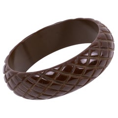 Bakelit-Armband Armreif Kakao Brown mit Ananas Schnitzerei