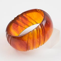Carved Bakelite Bracelet Bangle Red Tea Amber