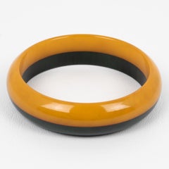 Bakelite Bracelet Bangle in Bi-Color Butterscotch and Green Lamination