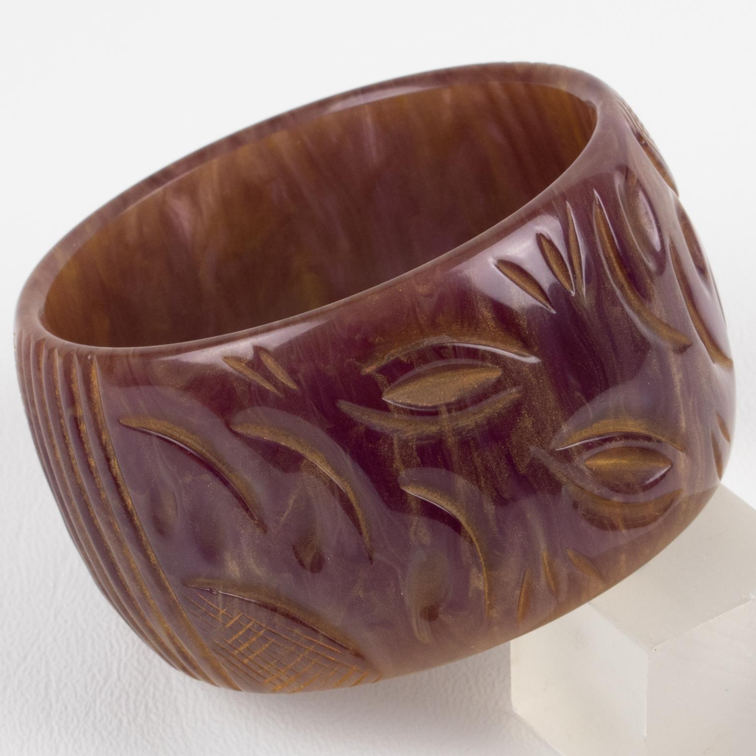 Donna Bracciale Bangle in bachelite con polvere di stelle viola e intaglio in vendita