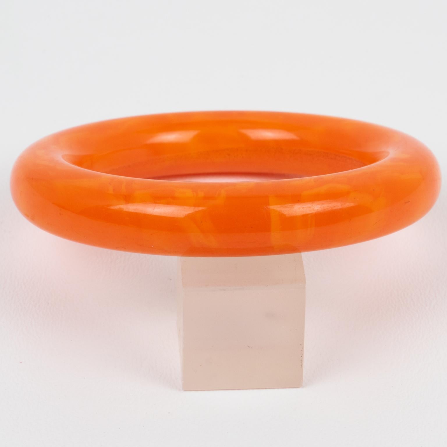 Art Deco Bakelite Bracelet Bangle Tangerine Orange Marble For Sale