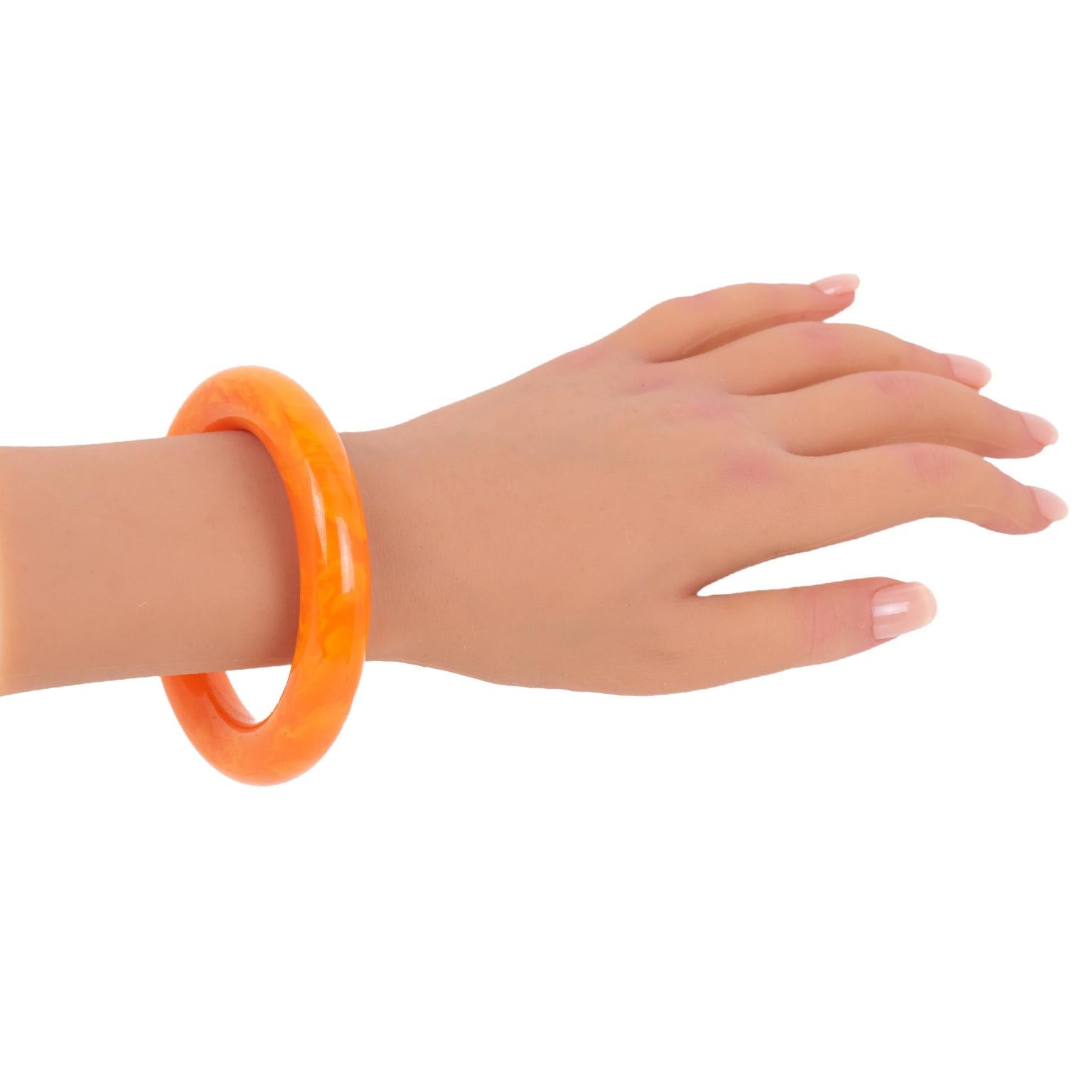 Bakelite Bracelet Bangle Tangerine Orange Marble For Sale 2