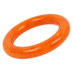Bakelite Bracelet Bangle Tangerine Orange Marble, with Tube Shape