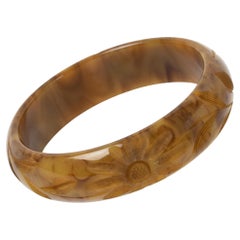 Bakelit-Armband geschnitzt Armreif Toffee und Vanille Marmor