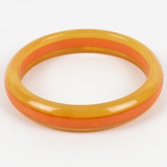 Bakelite Bracelet Laminated Bangle Yellow and Orange Marble