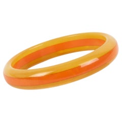 Bakelite Bracelet Laminated Bangle Yellow and Orange Marble
