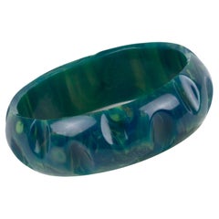 Bakelite Carved Bangle Bracelet Blue-Moon Marble
